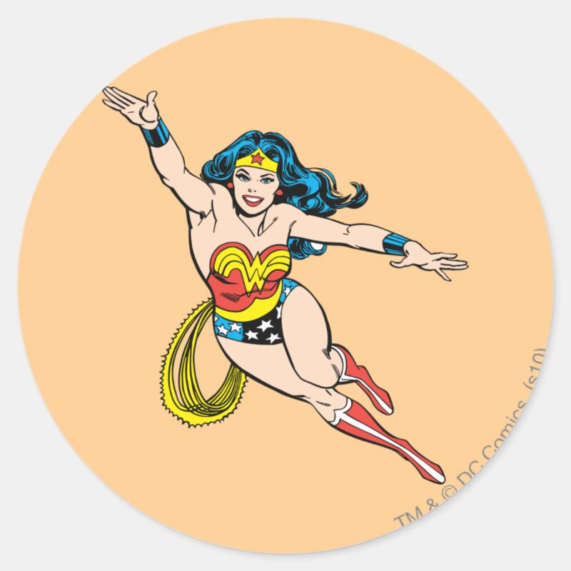 Wonder Woman Flying Forward Classic Round Sticker