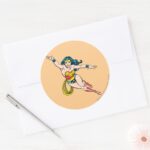 Wonder Woman Flying Forward Classic Round Sticker
