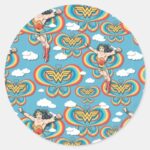 Wonder Woman Flying High Pattern Classic Round Sticker