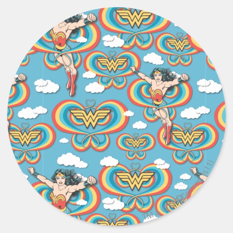 Wonder Woman Flying High Pattern Classic Round Sticker Wonder Woman Flying High Pattern Classic Round Sticker