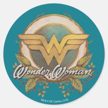 Wonder Woman Foliage Sketch Logo Classic Round Sticker