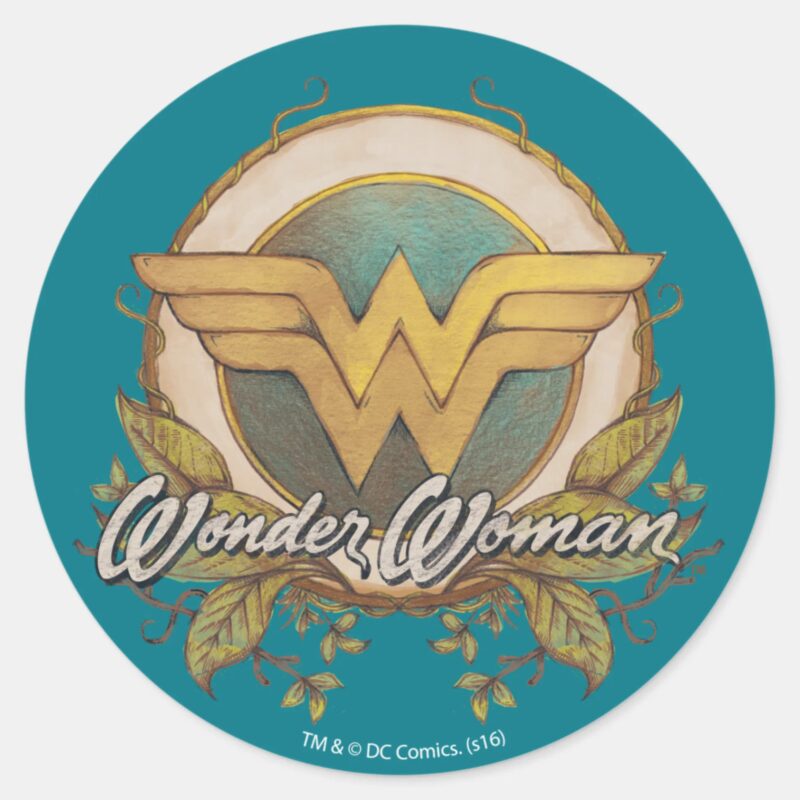 Wonder Woman Foliage Sketch Logo Classic Round Sticker