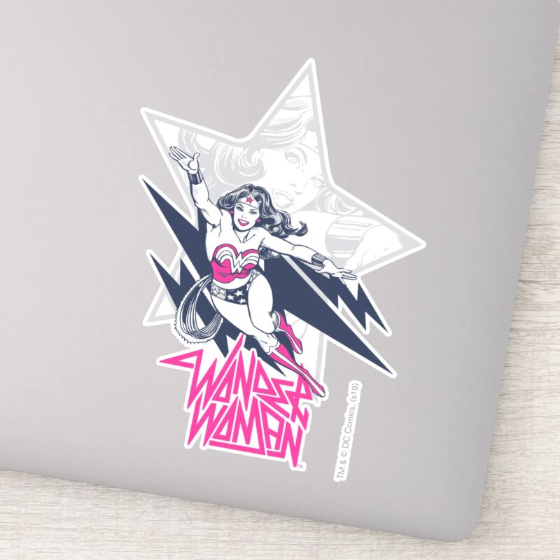 Wonder Woman Glam Rock Flying Character Graphic Sticker