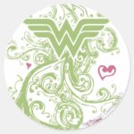 Wonder Woman Green Swirls Logo Classic Round Sticker