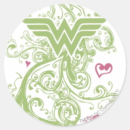 Wonder Woman Green Swirls Logo Classic Round Sticker