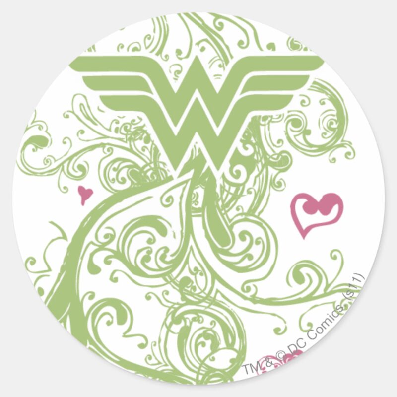 Wonder Woman Green Swirls Logo Classic Round Sticker