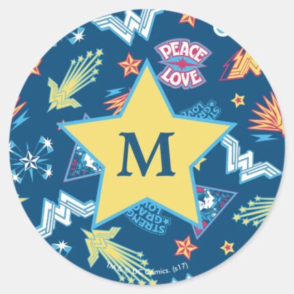 Wonder Woman Icons Phrases Pattern Monogram Classic Round Sticker