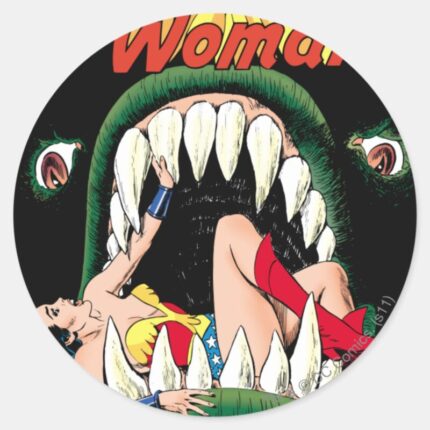 Wonder Woman Jaws Classic Round Sticker