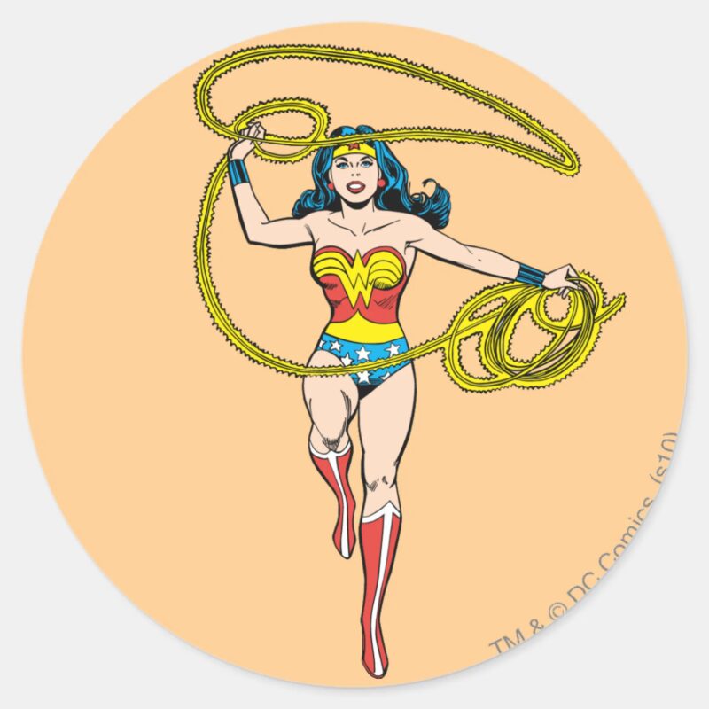 Wonder Woman Lasso Over Head Classic Round Sticker Wonder Woman Lasso Over Head Classic Round Sticker