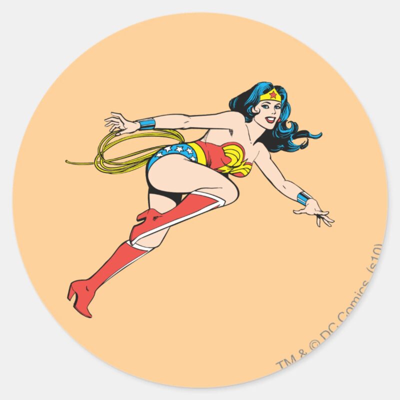 Wonder Woman Leap Right Classic Round Sticker
