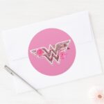 Wonder Woman Pink Camellia Flowers Logo Classic Round Sticker