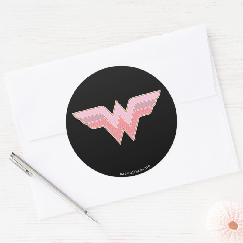 Wonder Woman Pink And Orange Mesh Logo Classic Round Sticker