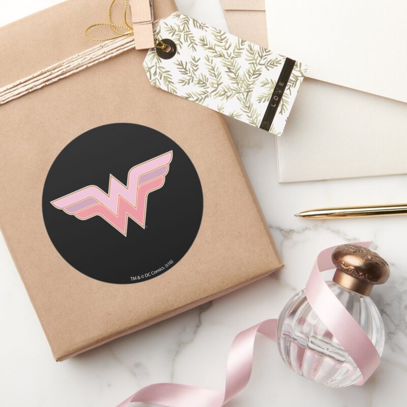 Wonder Woman Pink And Orange Mesh Logo Classic Round Sticker