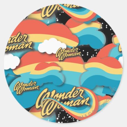 Wonder Woman Rainbow Clouds Pattern Classic Round Sticker