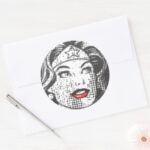 Wonder Woman Red Lips Classic Round Sticker