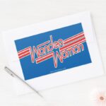 Wonder Woman Red And Blue Stripe Logo Rectangular Sticker