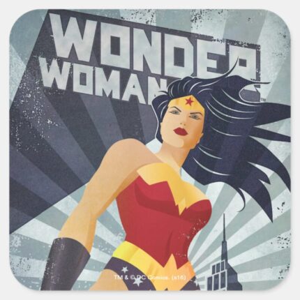 Wonder Woman Retro City Sunburst Square Sticker