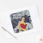 Wonder Woman Retro City Sunburst Square Sticker