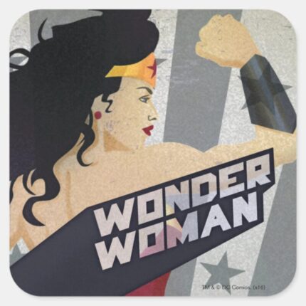 Wonder Woman Retro City Sunburst And Stars Square Sticker