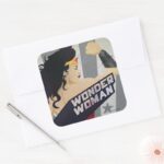 Wonder Woman Retro City Sunburst And Stars Square Sticker