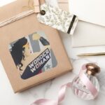 Wonder Woman Retro City Sunburst And Stars Square Sticker