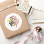 Wonder Woman Retro Flowers Classic Round Sticker