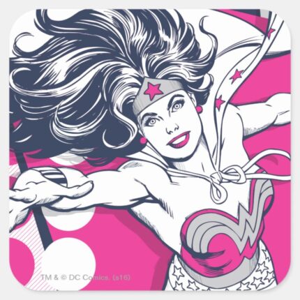 Wonder Woman Retro Glam Character Art Square Sticker