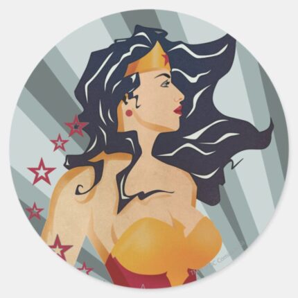 Wonder Woman Retro Profile Sunburst Classic Round Sticker