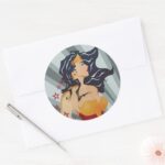 Wonder Woman Retro Profile Sunburst Classic Round Sticker