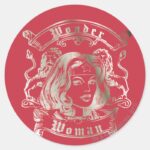 Wonder Woman Silver Classic Round Sticker