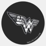 Wonder Woman Sitting In Angled Lace Logo Classic Round Sticker