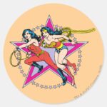 Wonder Woman Star Background Classic Round Sticker