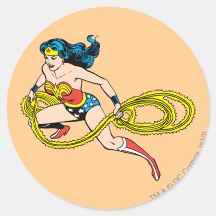 Wonder Woman Swinging Lasso Left Classic Round Sticker