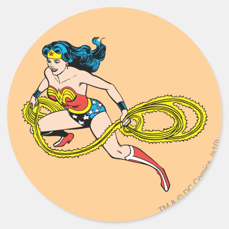 Wonder Woman Swinging Lasso Left Classic Round Sticker