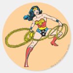 Wonder Woman Swinging Lasso Right Classic Round Sticker