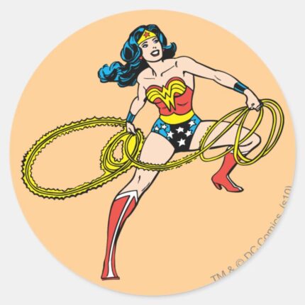 Wonder Woman Swinging Lasso Right Classic Round Sticker