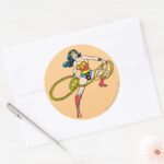 Wonder Woman Swinging Lasso Right Classic Round Sticker