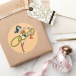 Wonder Woman Swinging Lasso Right Classic Round Sticker