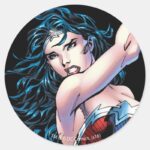 Wonder Woman Swinging Sword Classic Round Sticker