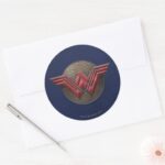 Wonder Woman Symbol Over Concentric Circles Classic Round Sticker