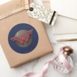 Wonder Woman Symbol Over Concentric Circles Classic Round Sticker