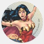 Wonder Woman Wearing Cape Classic Round Sticker