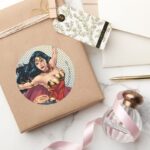 Wonder Woman Wearing Cape Classic Round Sticker