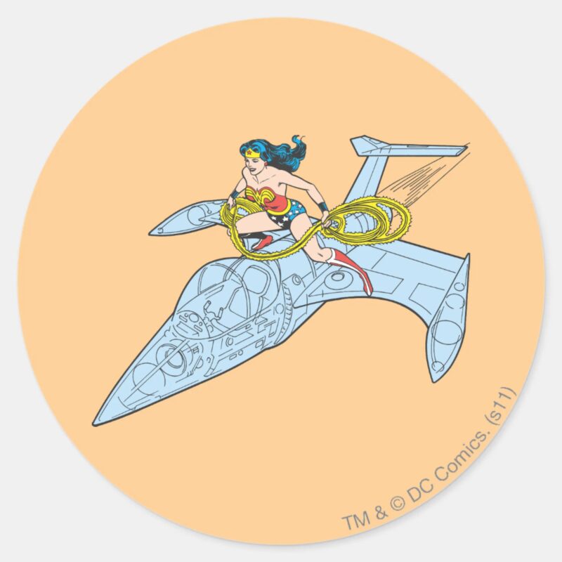 Wonder Woman On Spaceship Classic Round Sticker