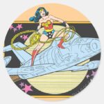 Wonder Woman With Jet Classic Round Sticker