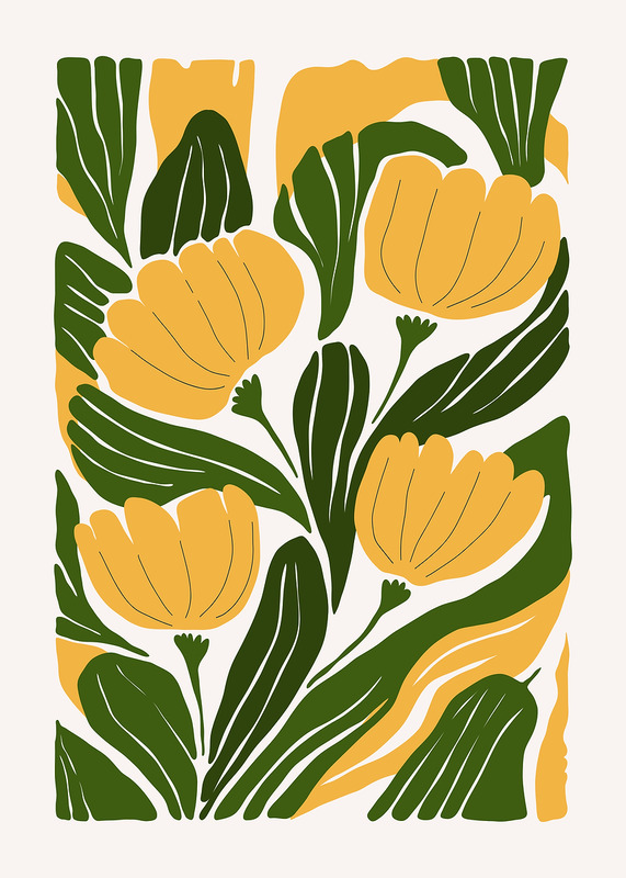 Yellow Flowers Green Leaves Poster
