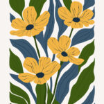 Yellow Flowers With Blue Leaves Poster