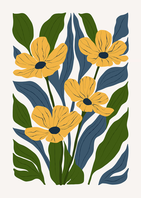 Yellow Flowers With Blue Leaves Poster