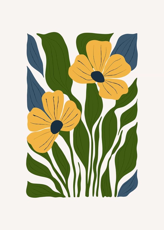 Yellow Flowers With Green Leaves Poster