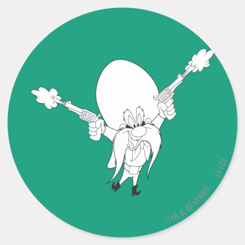 Yosemite Sam Guns Blazing Classic Round Sticker Yosemite Sam Guns Blazing Classic Round Sticker